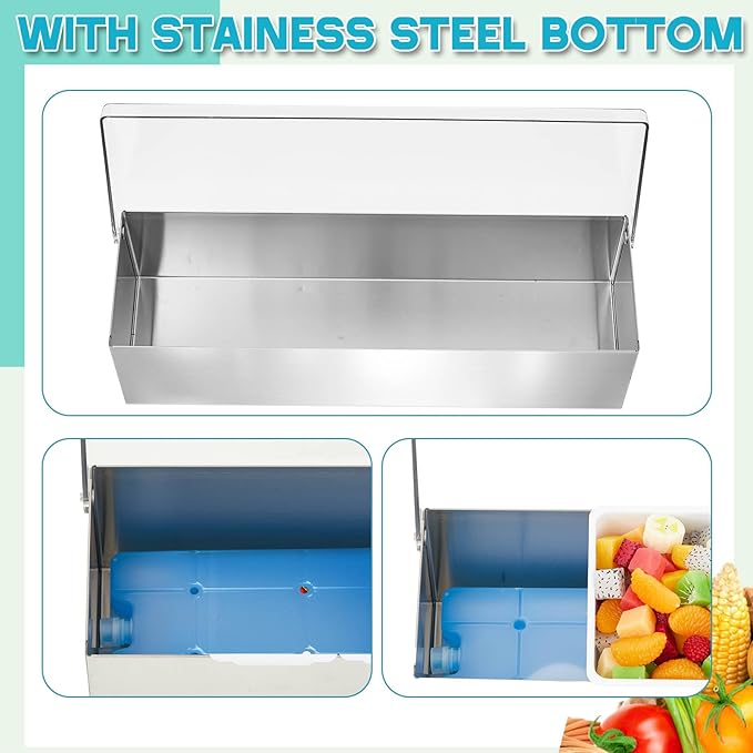 Mifoci 2 Pack Stainless Steel Chilled Condiment Server 4 Removable Slot Toppings Containers with Lid and Bottom Ice Bar Garnish Tray with 9 Silverwares 8 Ice Boxes for Christmas Party, Events and Bar