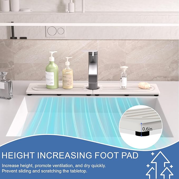 Kitchen Faucet Mat, Diatomite Sink Faucet Mat Splash Guard for Kitchen, Water Absorbent Stone Tray for Sink, Quick Drying Faucet Mat for Kitchen Sink, Absorbing Stone Drying Tray for Bathroom Counter