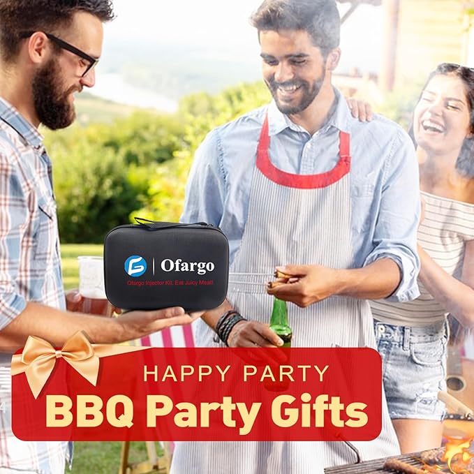 Ofargo Stainless Steel Meat Injector Syringe with 4 Marinade Needles and Travel Case for BBQ Grill Smoker, Valentines Day Gifts for Men Dad Gusband Him