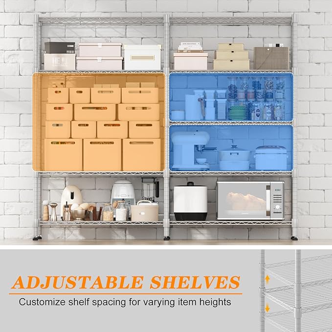 Homdox Heavy Duty Metal Shelves for Storage, 5 Tier Storage Racks and Shelving, Adjustable Wire Shelving Unit, Garage Rack Pantry Shelves Kitchen Shelving, 18"x72"x72", Silver Gray