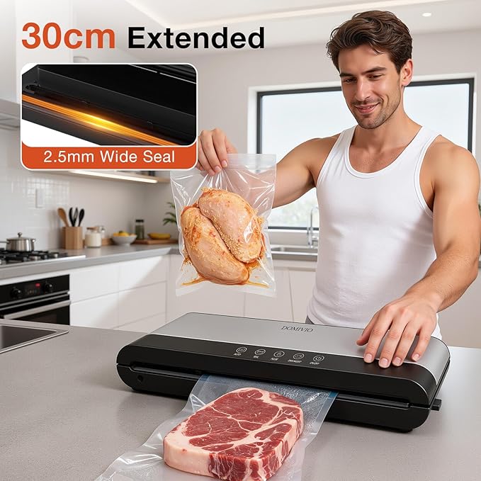 Vacuum Sealer Machine for Food, 85kPa Strong Suction Food Saver with LED Touch Panel, Dry & Moist Modes, Quick & Easy Vacuum Sealer for Food Storage & Meal Prep, Includes 20 BPA-Free Bags