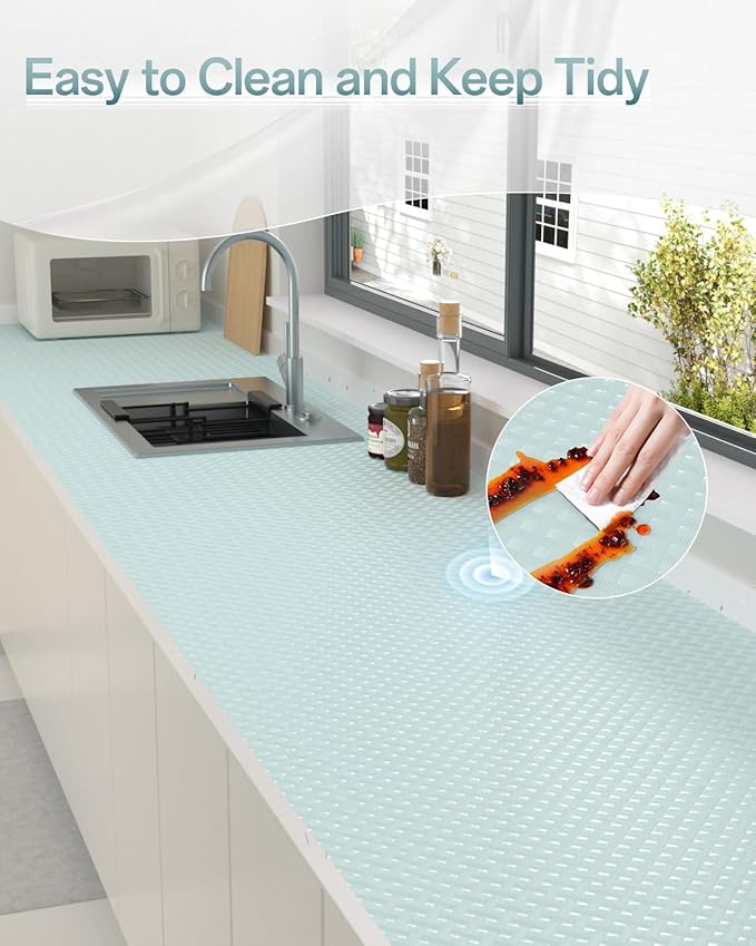 Shelf and Drawer Liner for Kitchen Cabinet, Non-Adhesive 18in x 360in Waterproof Contact Paper Refrigerator Liners Thickened Durable EVA Material Non Slip Mat for Dresser Cupboard Pantry Protector