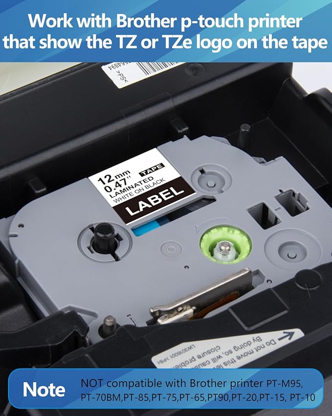 Weemay 3 Pack TZe335 12mm White on Black Laminated Label Tape Compatible with Brother Label Maker Tape TZe-335 TZe 335 TZ-335 TZ335 for PTouch PTD210 PTH110BP PTD410 PTD600 Printer, 0.47" x 26.2'