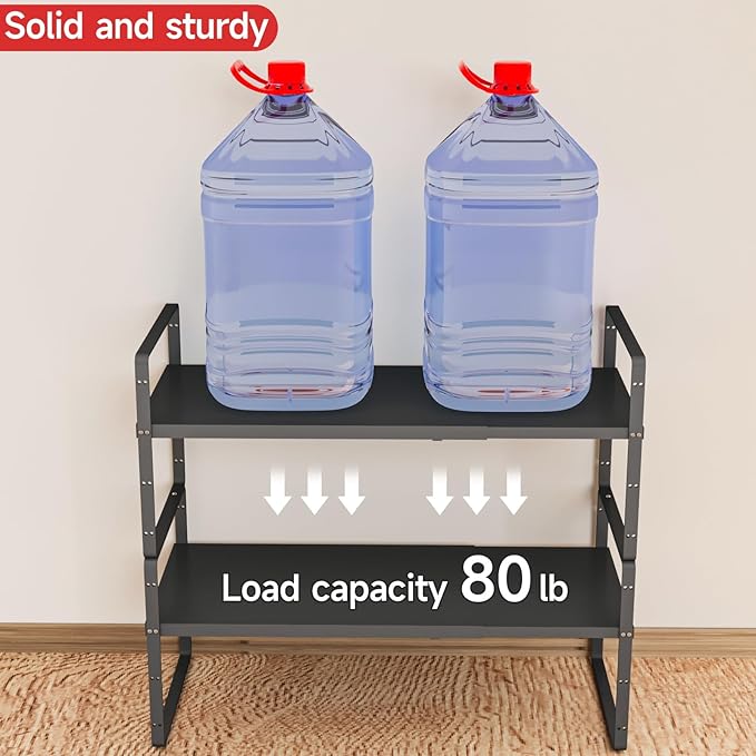 DPZM 16.5-27’’L Expandable Stackable Cabinet Shelves, Adjustable Spice Rack Cabinet Shelf Organizer for Kitchen, Countertop, Pantry and Cupboard, Black