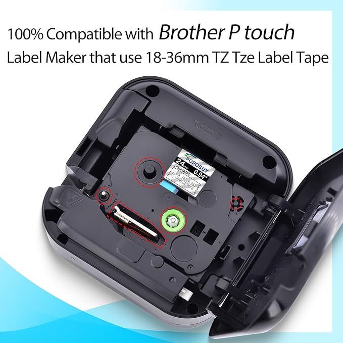 TZ TZe 24mm 0.94 inch Laminated Clear Tape Compatible for Brother P Touch TZ155 TZ-155 TZe-155 TZe155 Label Tape for Brother PT-D600VP E550W H500LI P710BT Label Maker, 5 Pack White on Clear