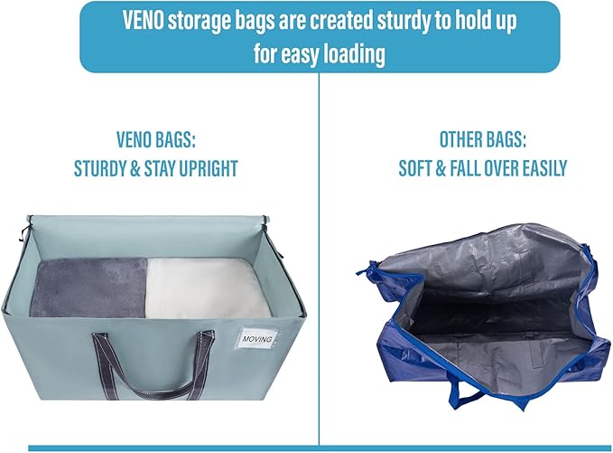VENO 8 Pack Moving Bags and Large Christmas Storage Bins with lids. Alternative to Moving Boxes, Packing Supplies for College. Extra Large Heavy Duty Totes for Packaging (Light Blue Matte, 8 Pack)