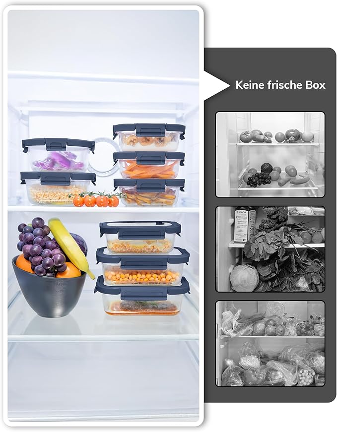 BOROHOUSE 5-Pack Borosilicate Glass Containers with Tempered Lids, 35.2oz/4.4 Cup Airtight Meal Prep Set, Microwave/Freezer Safe (Blue)