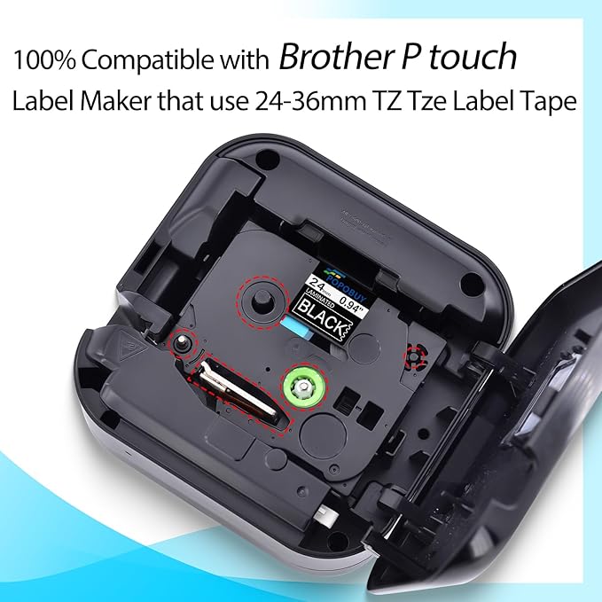 TZ TZe 24mm 0.94 inch Laminated Black Tape Compatible for Brother P Touch TZ355 TZ-355 TZe-355 TZe355 Label Tape for Brother PT-D600VP E550W H500LI P710BT Label Maker, 5 Pack White on Black