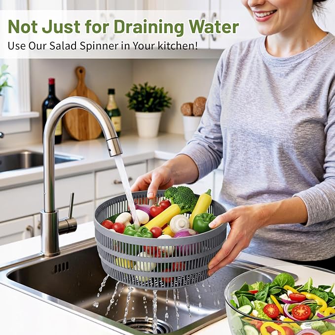 SmartTrends Salad Spinner, 5.3 QT Lettuce Spinner with Strainer, Fruit Cleaner with 4 Replaceable Blade for Shredding, Slicing and Pureeing, Salad Washer & Dryer for Quick Washing (Grey)