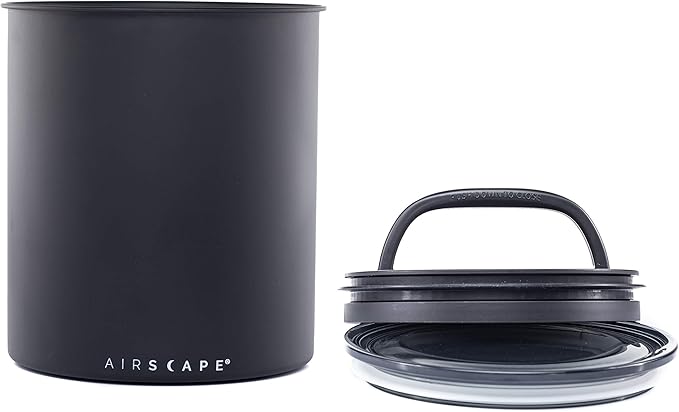 AirScape Kilo Coffee Storage Canister & Scoop Bundle - Large Food Container - US Patented Airtight Lid 2-Way Valve Preserve Food Freshness, 2.2 lb Dry Beans (Large Matte Black & Brushed Steel Scoop)