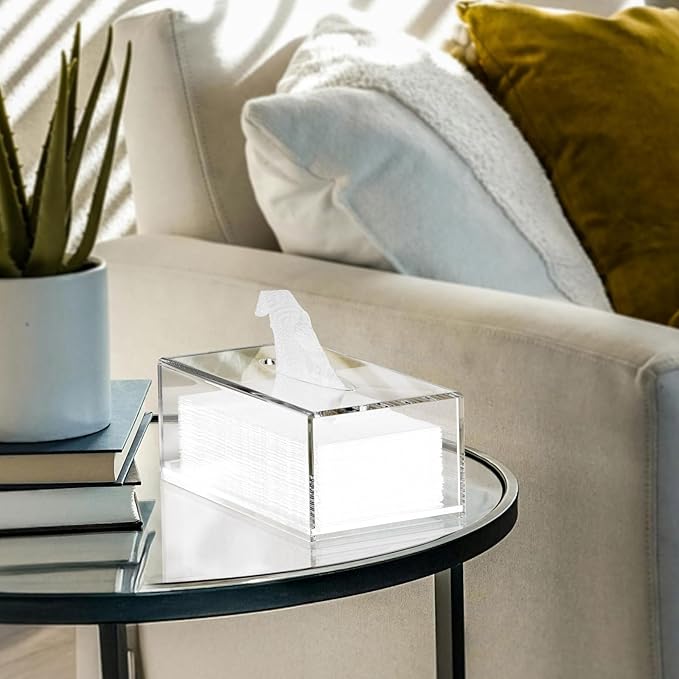 HIIMIEI Acrylic Tissue Box Cover, Rectangle Tissue Holder with Bottom Magnet, Modern Napkin Dispenser for Home Office Restaurant Clear