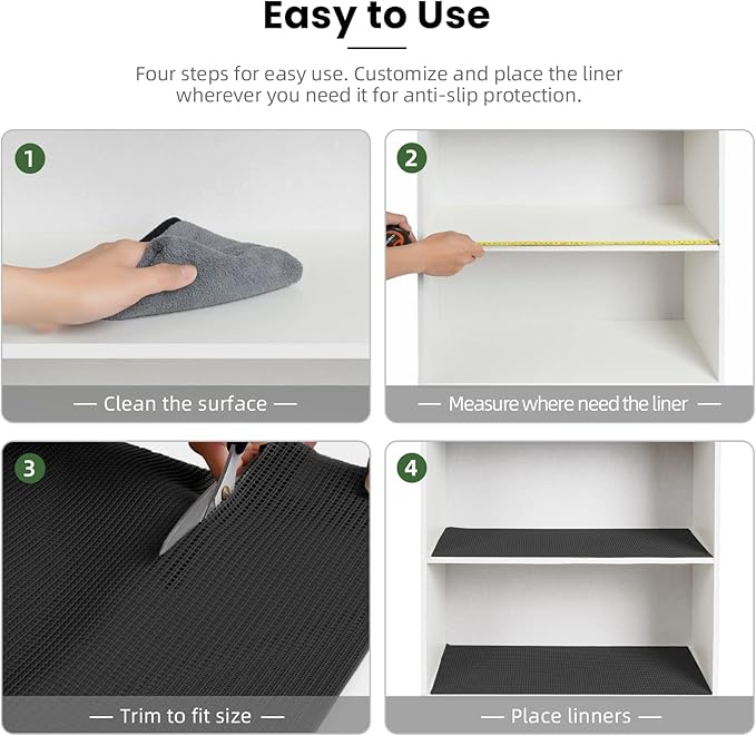 BAGAIL Drawer and Shelf Liner, 17.5 in X 20 Ft Non-Adhesive Shelf Liners for Kitchen Cabinets, Thick Strong Grip Liners for Desk, Shelves, Bathroom Drawers, Cabinet Protection - Black