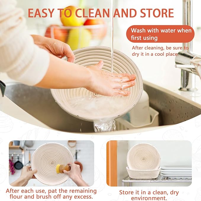 PeacePeo Sourdough Bread Baking Supplies, Sourdough Starter Kit for Bread Making Includes 10" Round & Oval Banneton Bread Proofing Basket with Liners Sourdough Kit for Making Baking Fermentation