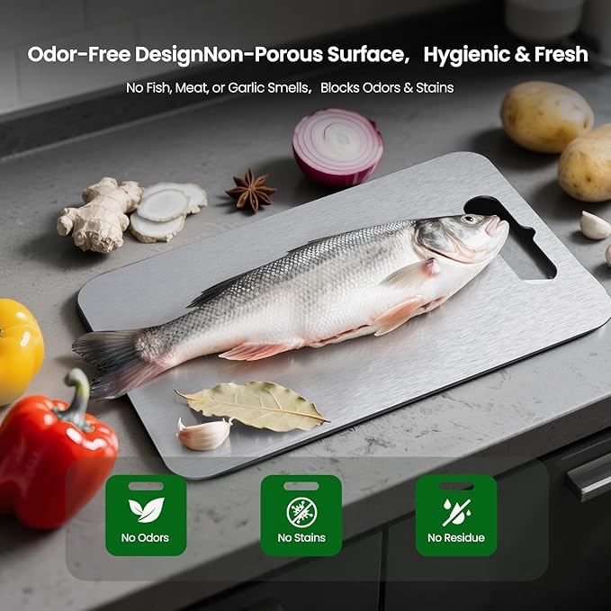 Titanium Cutting Board 6" × 9.5", 100% Pure Titanium Kitchen Cutting Board, Double-Sided Metal Chopping Board for Meat, Fruits & Vegetables, Lightweight, Durable & Dishwasher Safe