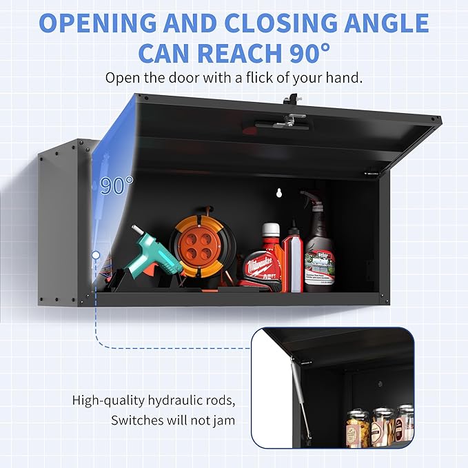 BIZOEIRON Garage Wall Cabinet with Flip-Up Door, Lockable Metal Storage Cabinet Wall Mounted, Hanging Tool Cabinet for Garage Basement Utility Room, Black
