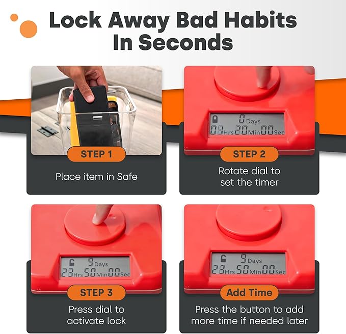 Kitchen Safe Time Locking Container for Phone, Medication Lock Box, Break Bad Habits, Quit Smoking, Stop Snacking, Gaming Addiction, Family Time (Medium, Pink Lid + 5.5” White Base with Access Port)