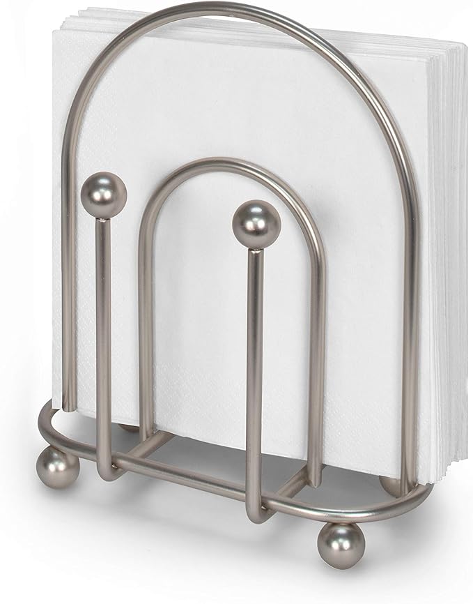 Spectrum Pantry Works Arch Vertical Napkin Holder, Upright Napkin Holder With Handle, Contemporary Napkin Storage for Dining Table, Countertop Napkin Storage for Kitchen Organization, Satin Nickel (40878)