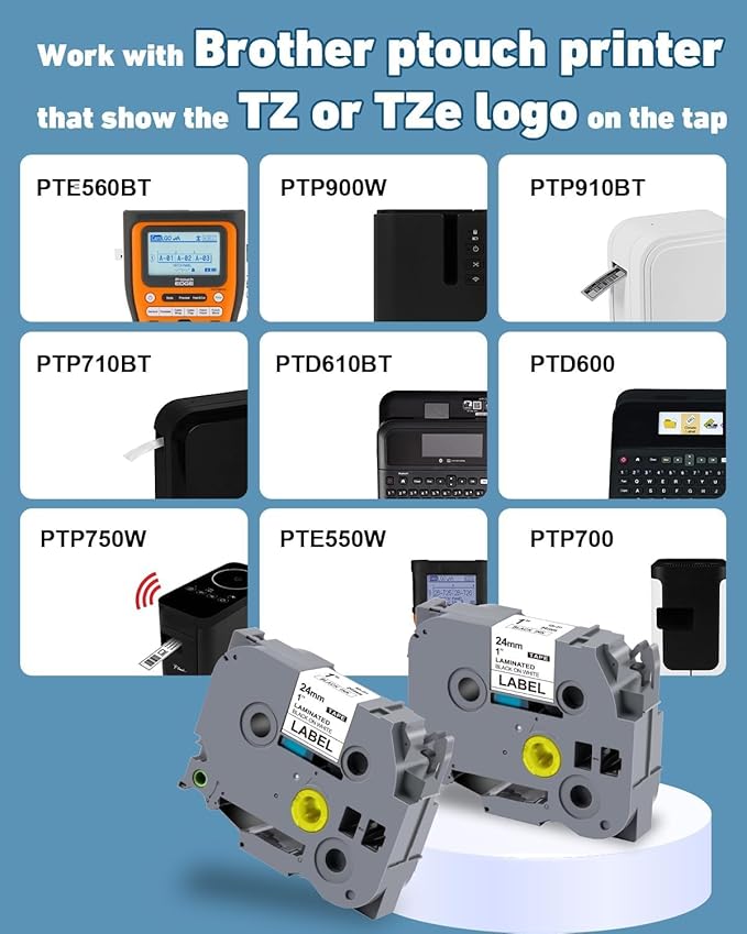 Weemay 18-PK TZ Tape 24mm 0.94 Laminated White TZe-251 Compatible for Brother P Touch Label Tape 24mm Black on White TZc251 TZ251 TZ 251 for PT-P700 PT-P750W PT-D600 PT-P900W Printer