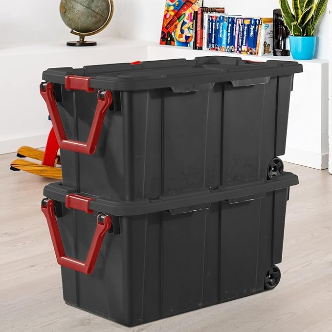 Storage Bins 40 Gallon Heavy-Duty Plastic Storage Bins, Container Totes with Durable Lid and Secure Latching Buckles, Stackable 2 Pack