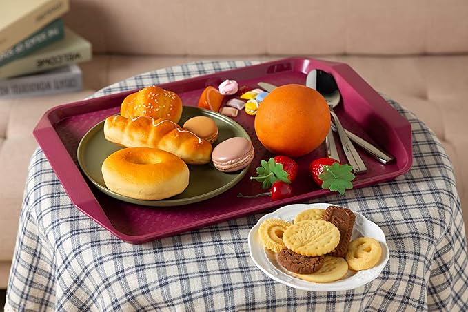 Aebeky Plastic Fast Food Tray,16.7 by 11.8-Inch,Set of 12 (Wine Red)