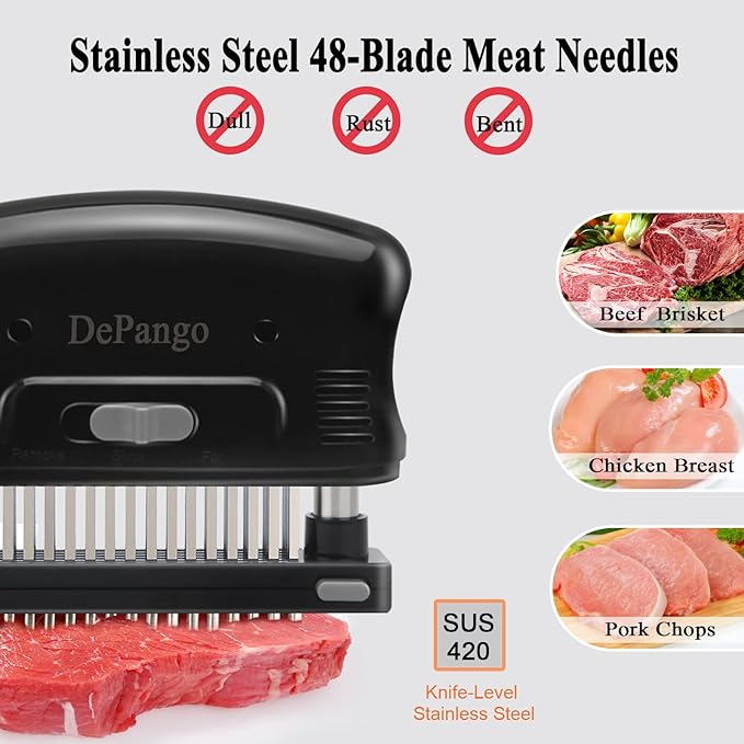 DePango Meat Tenderizer, Meat Needle Tenderizer Tool with 48 Blades Stainless Steel, Take-Apart Steak for Cleaning, Handheld Meat & Poultry Tenderizing Tool for Beef/Pork/Chicken