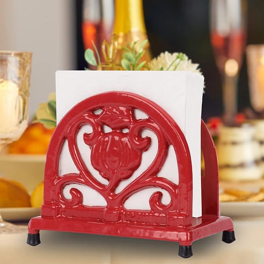MINLUFUL Napkin Holder for Table - Vintage Farmhouse Kitchen Restaurant Cast Iron Napkin Holder for Dinner Cocktail Paper Napkins, Red