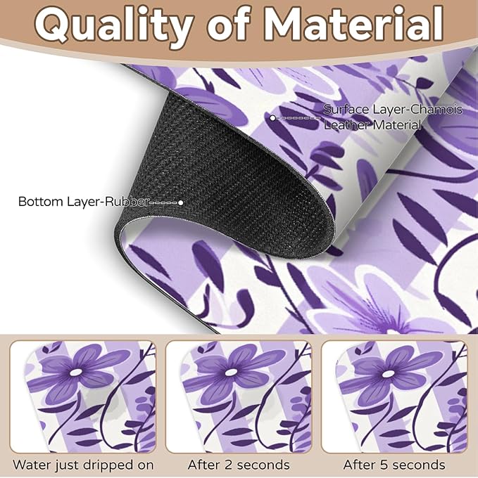 Purple Floral Stripe Kitchen Faucet Mat Splash Guard, 15.4”x5.7” Absorbent Quick Drying Sink Mat for Countertop Protection, Draining Mat Sink Protectors For Kitchen Bathroom, 1 Pack
