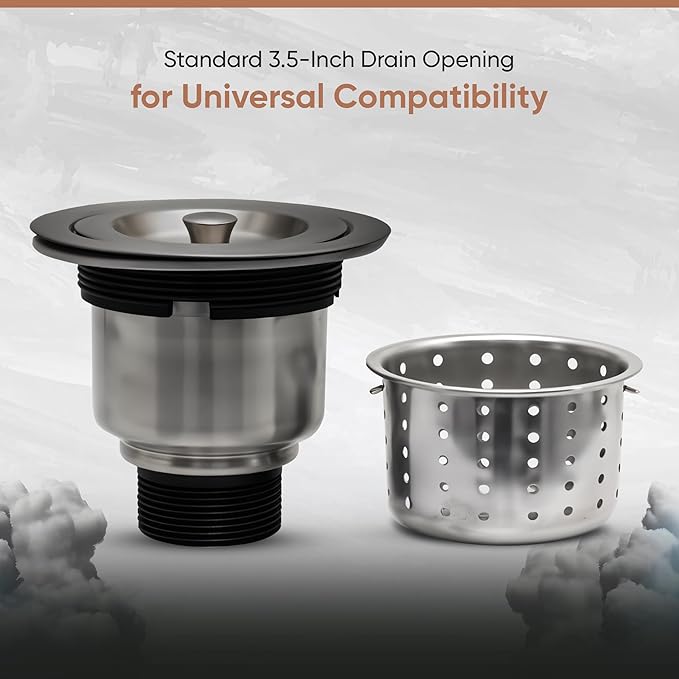 Strictly Sinks Sink Drain Strainer with Removable Basket - 3-1/2 Inch Stainless Steel Round Kitchen Sink Drain Assembly Kit with Deep Strainer Basket & Stopper (Silver)