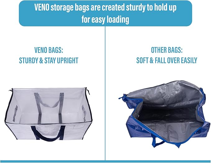 VENO 4 Pack Moving Bags and Large Christmas Storage Bins with lids. Alternative to Moving Boxes, Packing Supplies for College. Extra Large Heavy Duty Totes for Packaging (Clear, 4 Pack)