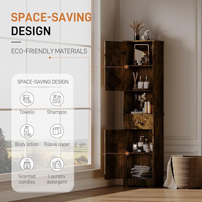 Viaozutis Tall Bathroom Cabinet, Storage Cabinet with 2 Doors & 2Drawer, with Ajustable Shelve, for Bathrooms, Kitchens,Entrances,Bedrooms（Retro Color）