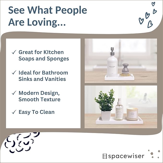 Spacewiser Countertop and Vanity Tray - 2 PC (11” and 7”) Shatterproof Silicone Kitchen and Bathroom Trays for Counter, Kitchen Soap Dispenser Tray, Vanity Trays for Bathroom, Perfume Key Tray