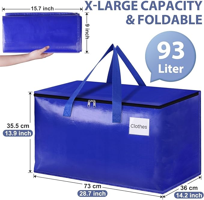StorageRight Moving Bags-Heavy Duty Moving Boxes, Storage Totes with Zipper, Reinforced Handles and Tag Pocket-Collapsible Moving Supplies for moving, Storage and Travel 93L(Four Colors-8 Pack)