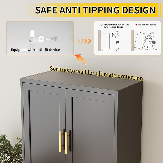 Metal Kitchen Pantry Cabinet, 71"Tall Cabinet with 2 Doors and 4 Adjustable Shelves, Pantry Cabinets for Kitchen Storage, Metal Storage Cabinet for Kitchen, Dining Room, Living Room and Bathroom-Black