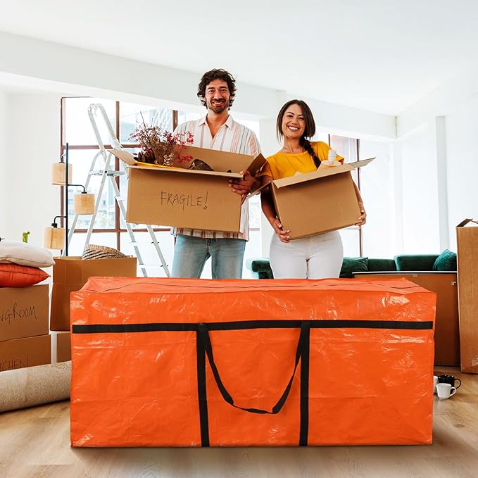 4 Pcs 176 Gallon Extra Large Moving Bags Heavy Duty Storage Bag with Strong Zipper Handle Foldable XXL Jumbo Storage Tote Packing Moving Box for College Dorm Travel Cloth Duffle (Orange)