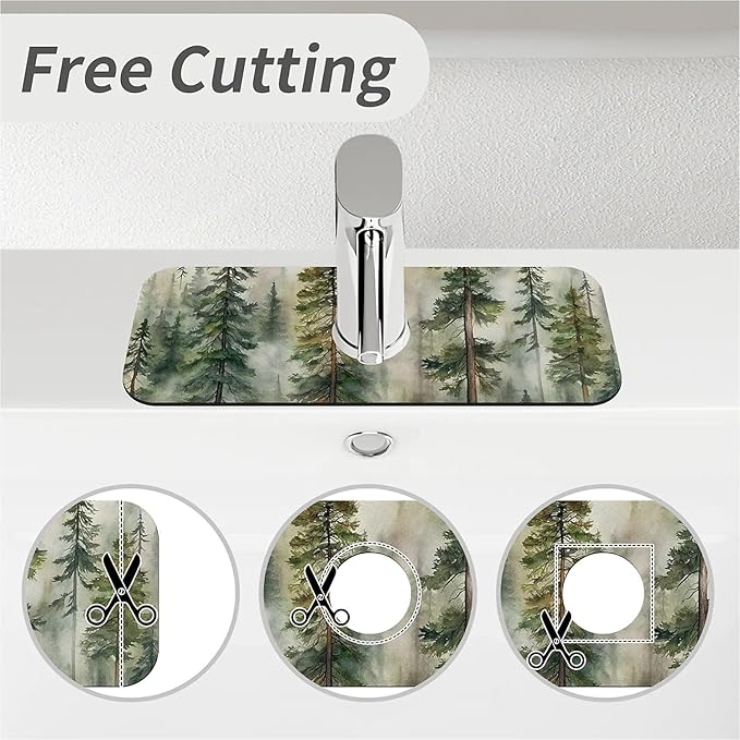 Kitchen Sink Splash Guard，Tall pine trees Faucet Mat Sink Gadgets-Super Absorbent Fast Drying Mat Drip Catcher for Kitchen, Bathroom,Sink Mat, Dish Drying Mat, Bathroom(15" X 5.5" )
