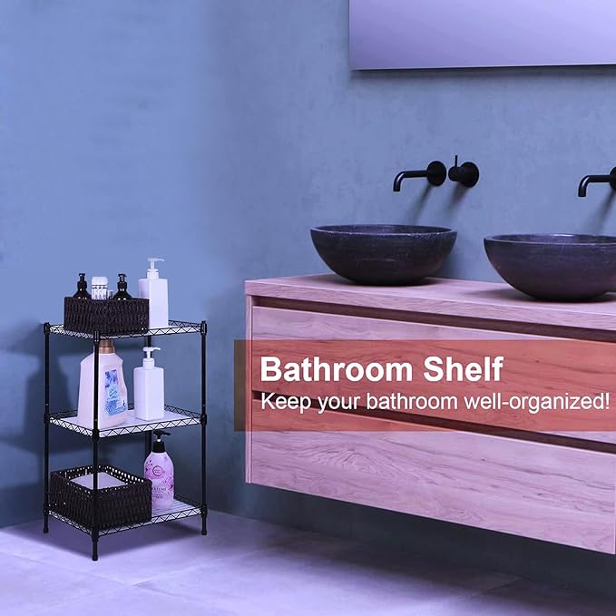 Best 3-Tier Wire Shelving - Black -mini Shelf - Kitchen Storage Shelves, Lightweight countertop Storage Rack Corner Shelf Shelving Adjustable Storage Shelf, 11.8" D x 15.7" W x 31.5" H