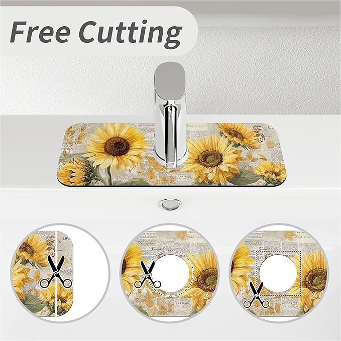 Kitchen Sink Splash Guard，cute sunflowers Faucet Mat Sink Gadgets-Super Absorbent Fast Drying Mat Drip Catcher for Kitchen, Bathroom,Sink Mat, Dish Drying Mat, Bathroom(15" X 5.5" )