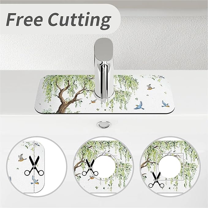 Kitchen Sink Splash Guard，willow tree Faucet Mat Sink Gadgets-Super Absorbent Fast Drying Mat Drip Catcher for Kitchen, Bathroom,Sink Mat, Dish Drying Mat, Bathroom(15" X 5.5" )