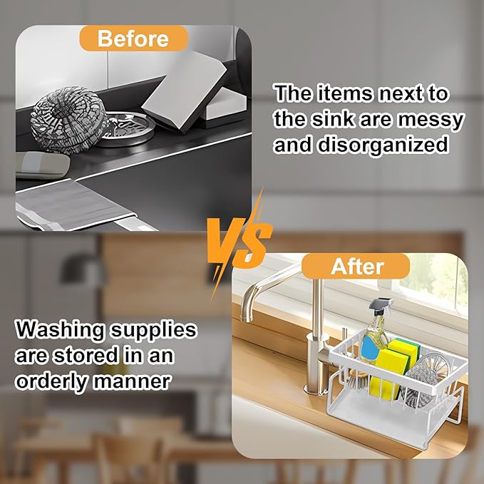 kitchen sink caddy, dish sink sponge holder (Without rod-white)