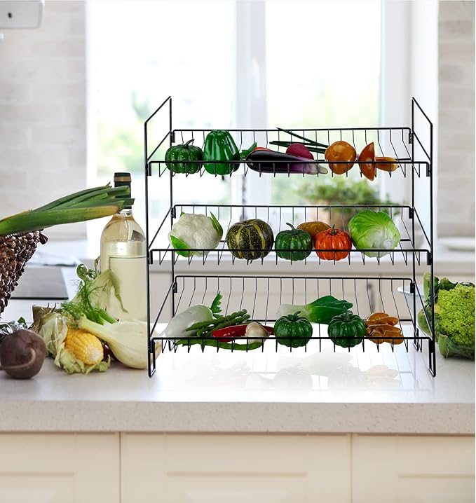 LEIFIDE 3 Tier Snack Basket, 24 x 14.9 x 23.2 Inch Candy Display Rack, Metal Wire Countertop Concession Stand Supplies for Office, Pantry, Kitchen, Bathroom