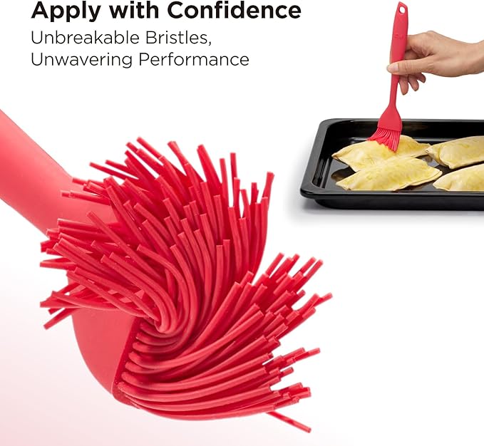 Kitchen Mama WaltzGrip Platinum Silicone Basting Pastry Brush: Set of 2 Heat-Resistant Brushes Utensils for Cooking, Baking, Grilling, Barbecue, and Spreading Oil, Butter, Egg - Dishwasher-Safe (Red)