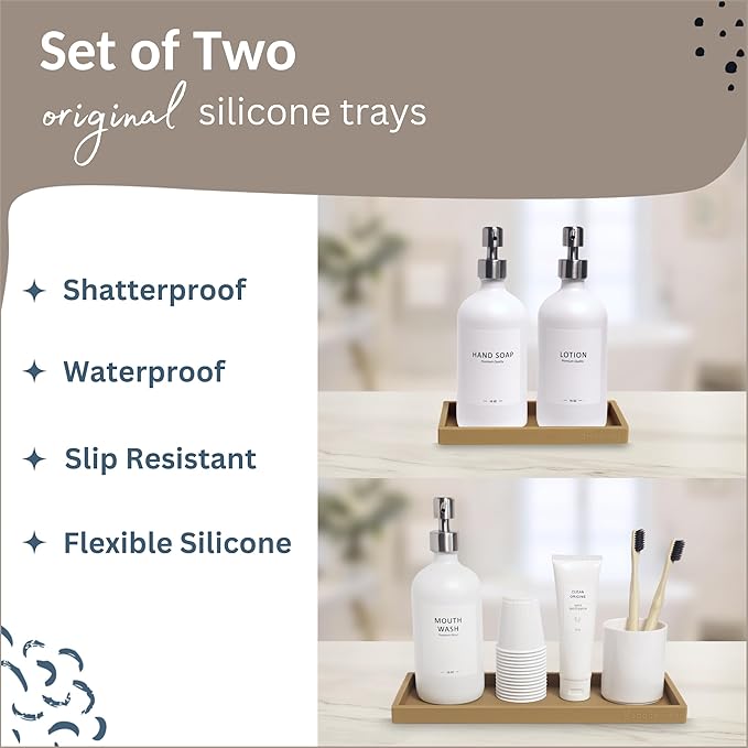 Spacewiser Countertop and Vanity Tray - 2 PC (11” and 7”) Shatterproof Silicone Kitchen and Bathroom Trays for Counter, Kitchen Soap Dispenser Tray, Vanity Trays for Bathroom, Perfume Key Tray
