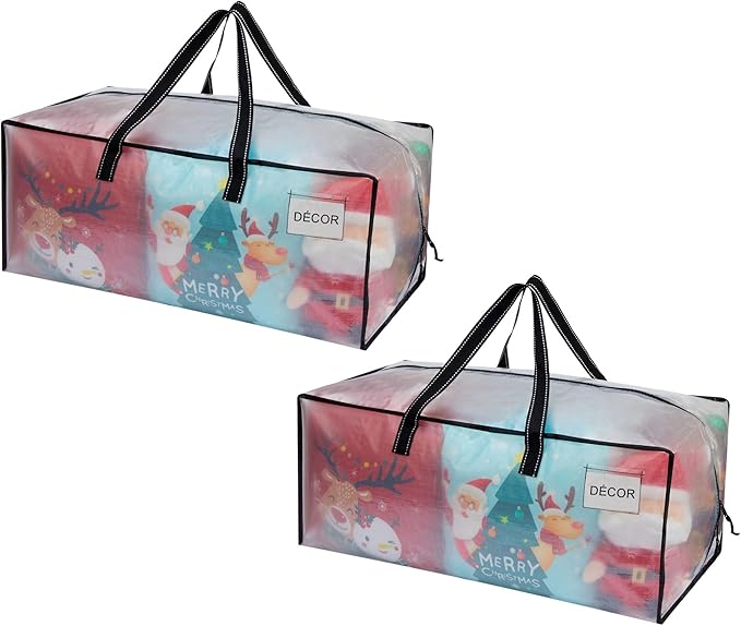 VENO 2 Pack Heavy Duty Moving Bags, Christmas Storage Bins with Lids, Clear Design, Alternative to Moving Boxes, Storage Bags for Clothes, Blankets, Comforters, Pillows, Camping (Clear, 2 Pack)