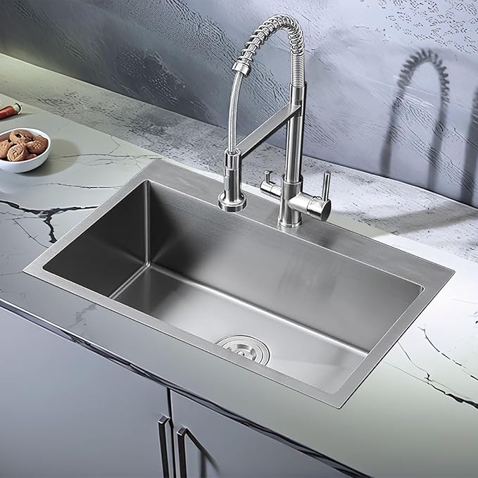 25x18 Inch Kitchen Sink Drop In, Topmount Kitchen Sink Stainless Steel Square Small Sinks, Single Bowl Kitchen Sinks For Laundry RV Office Outdoor Yard, VALYJ2518S