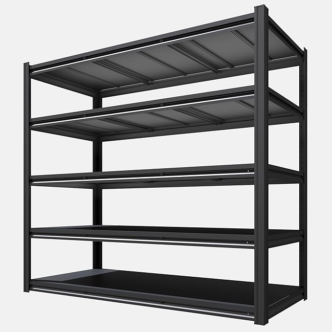 Extra Big/Wide 72" H x 62.12" Wide x 24" D Adjustable Industrial Metal/Steel 5-Shelf-Storage-Rack Heave Duty Utility Tall Garage/Warehouse Shelving Shelves Unit/System for Bin/Shed, Black