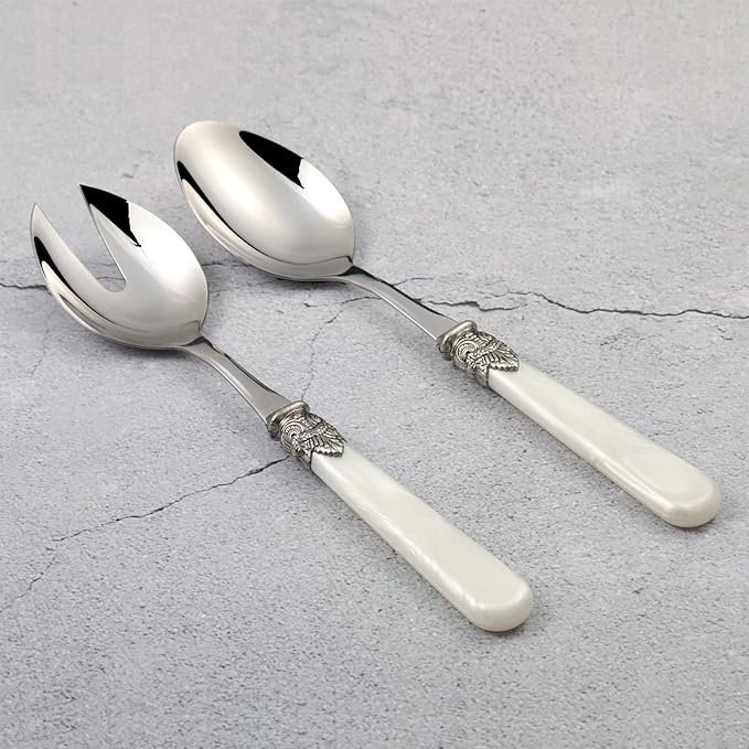 CATHYLIN 2-piece Salad Servers Stainless Steel Salad Serving Set Salad Fork and Spoon (White)