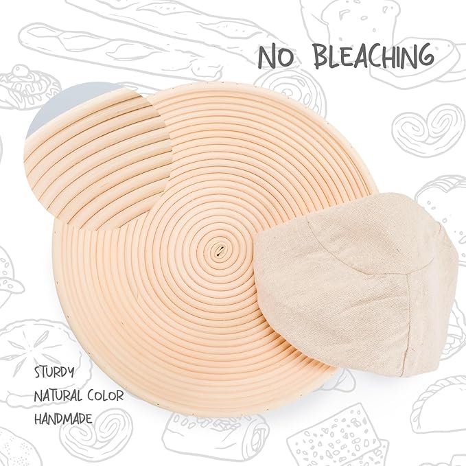 DOYOLLA Bread Proofing Baskets Set of 2 12 inch Round Dough Proofing Bowls w/Liners Perfect for Home Sourdough Bakers Baking