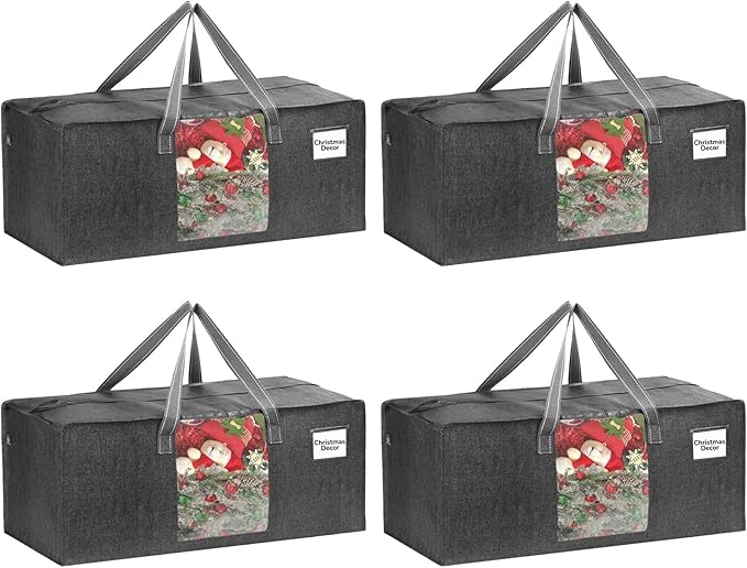 VENO 4 Pack Heavy Duty Moving Bags, Christmas Storage Bins with Lids, Transparent Window Design, Alternative to Moving Boxes, Storage Bags for Clothes, Blankets, Comforters, Pillows (Gray, 4 Pack)