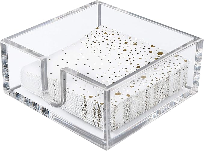 LotFancy Napkin Holder, Acrylic Cocktail Napkin Holder for 5 x 5 inch Napkin, Clear Paper Holder for Table, Kitchen, Bar, Party, Square Tissue Dispenser, Napkin Caddy for Bathroom