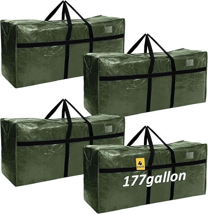 Windyun 4 Pack 177 Gallon Extra Large Moving Bags XXL Heavy Duty Storage Bag with Strong Zipper Handle Jumbo Big Tote Box Foldable for College Dorm Travel Clothes Duffle Blanket Pillow(Army Green)